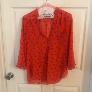 Orange and Blue Polka Dot Blouse